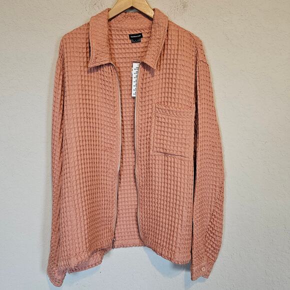 Urban Outfitters Standard Cloth Waffle Knit Zip Shirt Peach Men's XXL NWT FLAW - Picture 3 of 10